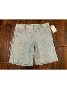 Diane Von Furstenberg New Boymuda Silver Coated Textured Bermuda Shorts, Size 2